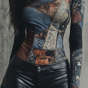 Pachwork Graphic Printed Long Sleeve T-Shirt.